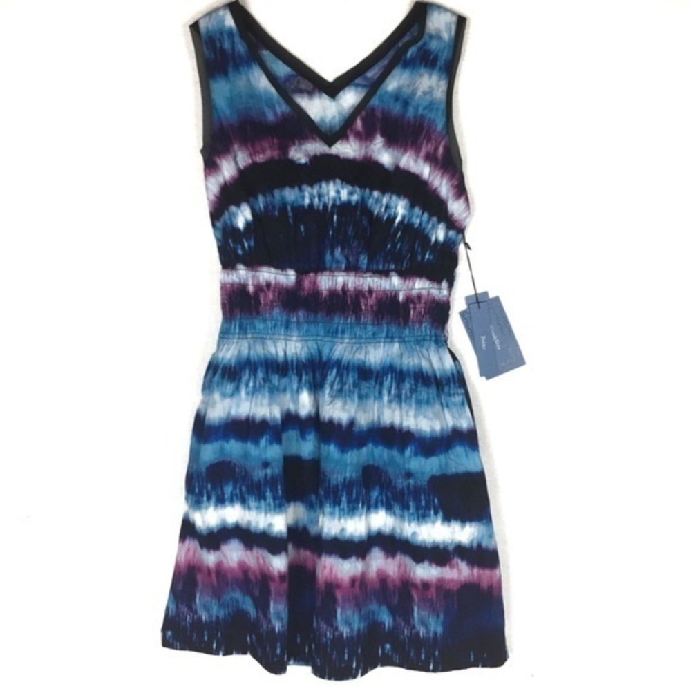 Simply Vera Tie Dye Chiffon Trim Sleeveless Dress‎